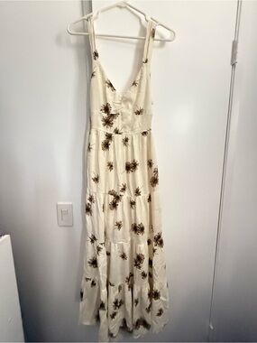 Vici Cream Midi Dress with Brown Floral Print